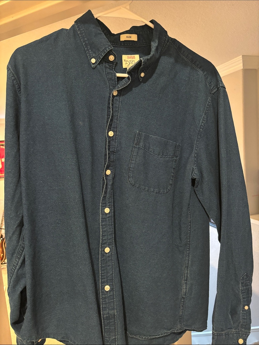 J. Crew Men's Button-Down Denim Shirt in Dark Blue